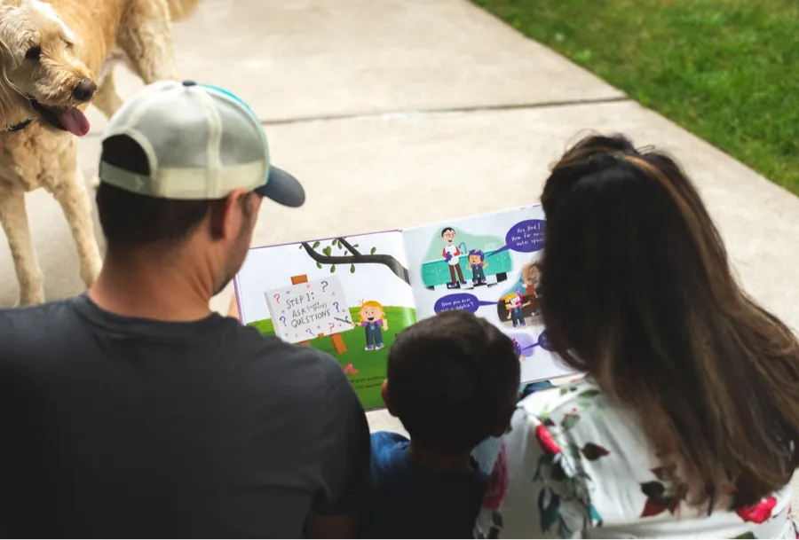 Julia's family reading a book